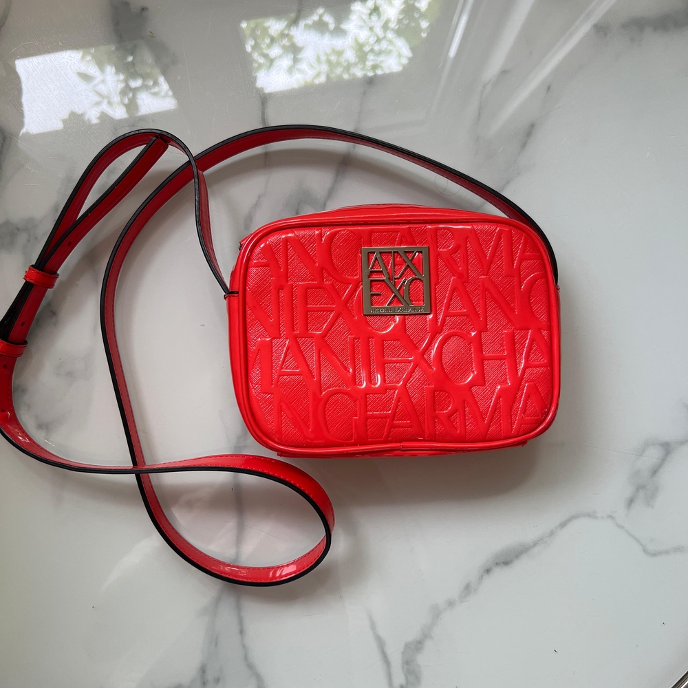 Armani Exchange Red Embossed Crossbody Bag